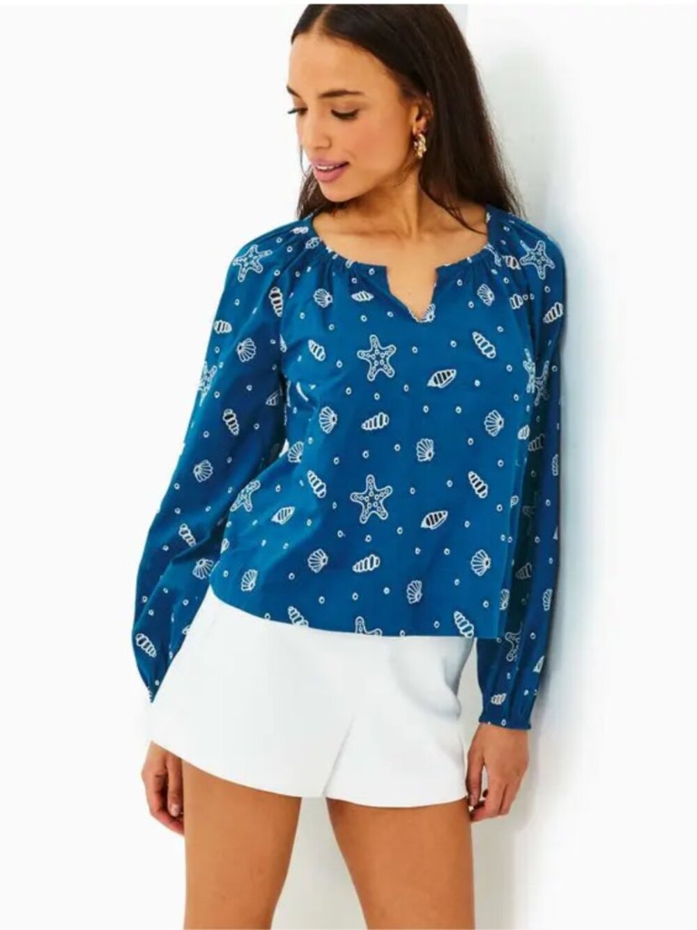 Lilly Pulitzer Blue Seashell Embroidered Blouse Size M - Picture 7 of 7